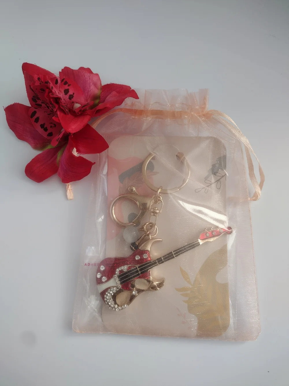 Red Guitar Enamel Keychain Charm - Fashionable Women’s Accessory